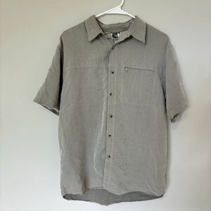 The North Face Gray Striped Button Up Short Sleeve with Pocket Shirt
